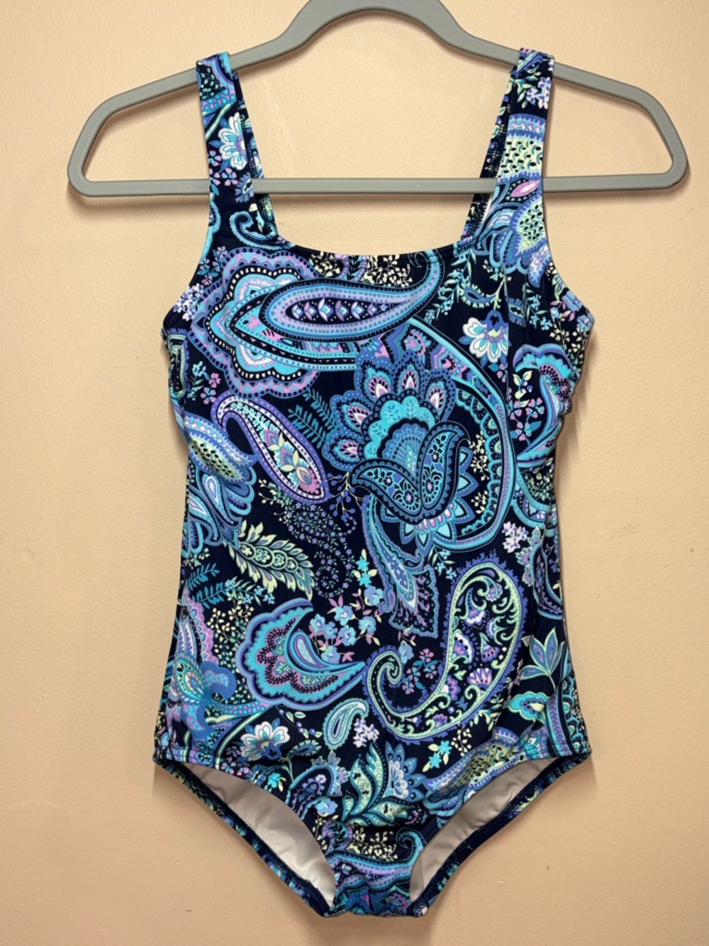 Lands' End Paisley One-Piece Swimsuit - Navy, Blue, Teal, 6